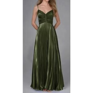AW BRIDAL 6 S green olive Celestine satin bridesmaid formal  maxi dress NEW B157